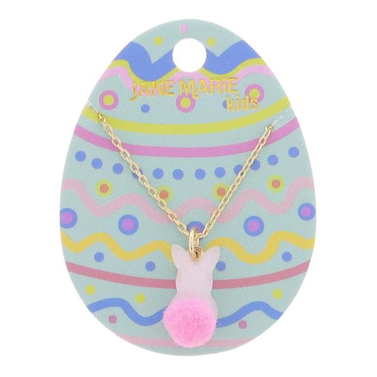 Kids White Pearlescent Bunny W/ Pink Pom Pom