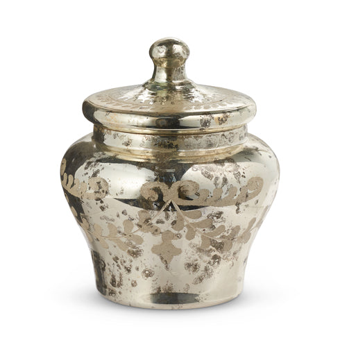Etched Mercury Glass Lidded Jar