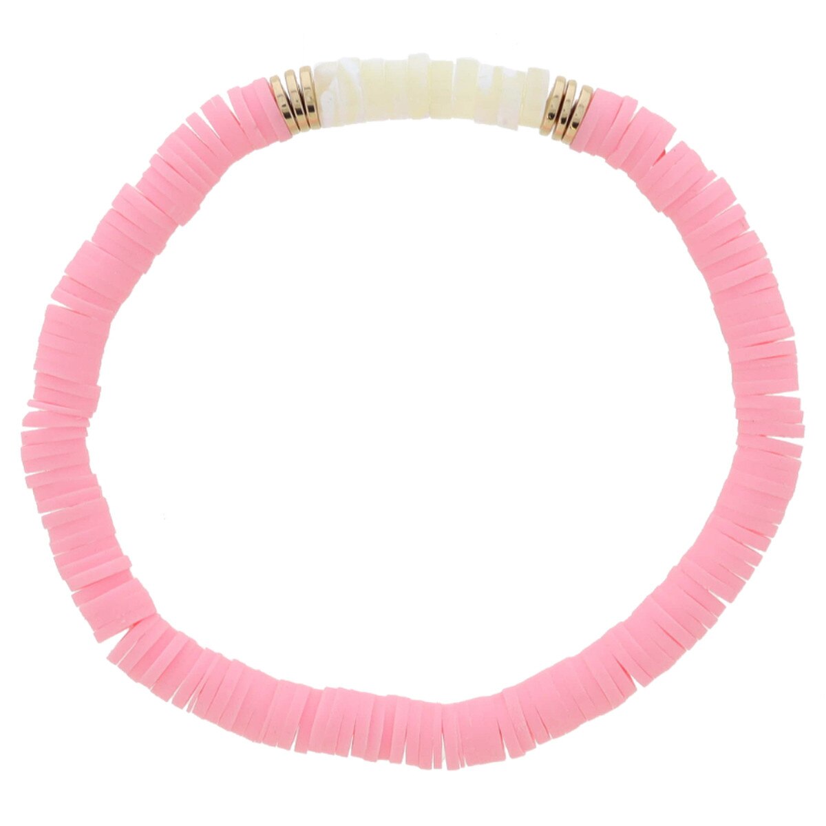 Pink Rubber Sequin Beaded White Bracelet