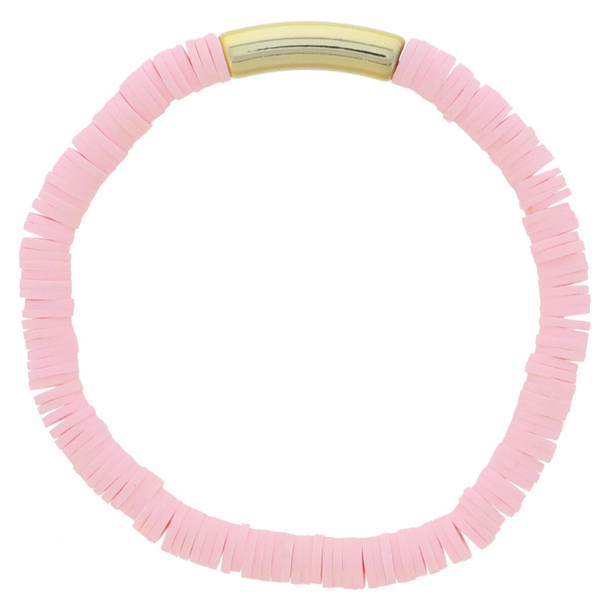 Light Pink Rubber Beaded Gold Bar Bracelet