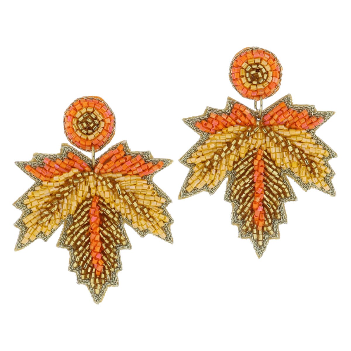 Gold Beaded Leaf Earrings
