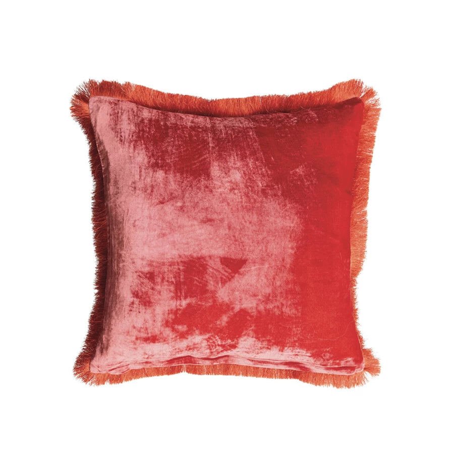 Berry Fringe Velvet Pillow