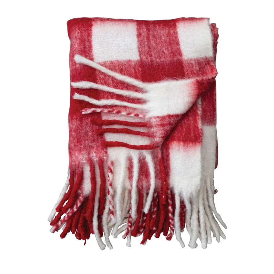 Red & White Fringe Throw