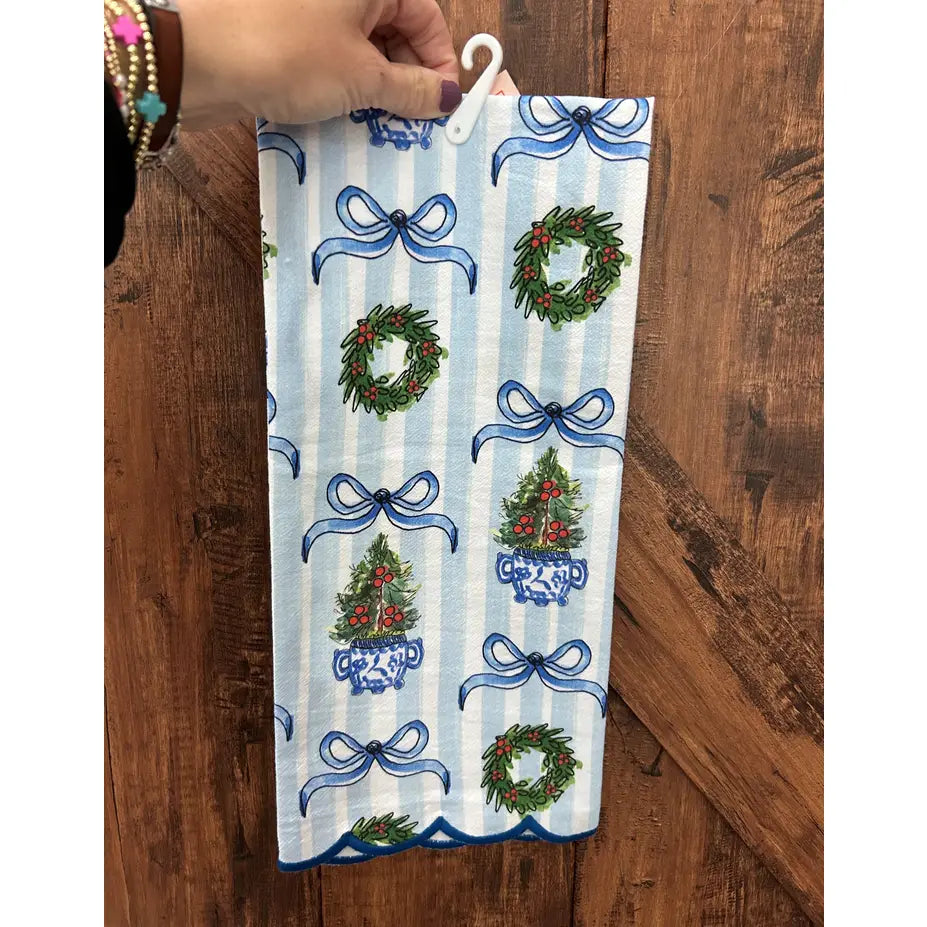 Blue Christmas Scallop Towel