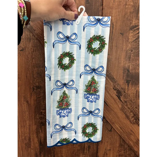 Blue Christmas Scallop Towel