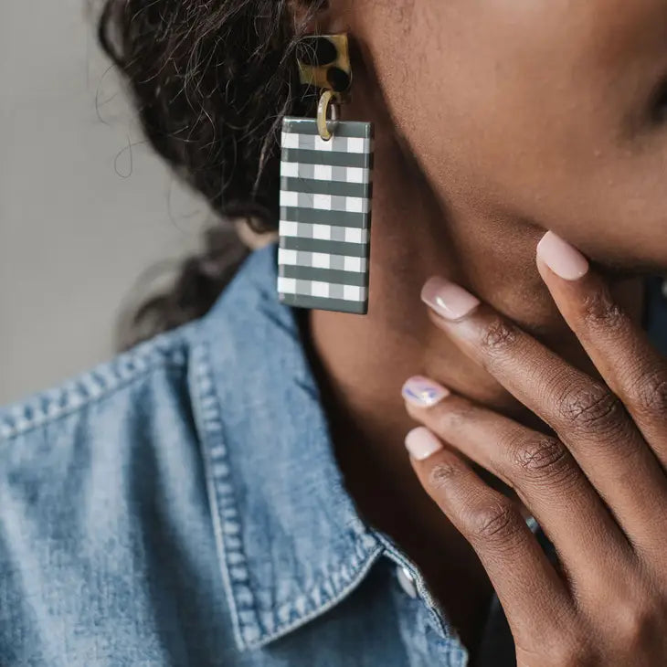 Grey Gingham Cabana Earrings