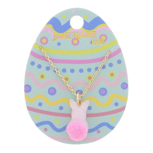 Kids White Pearlescent Bunny W/ Pink Pom Pom