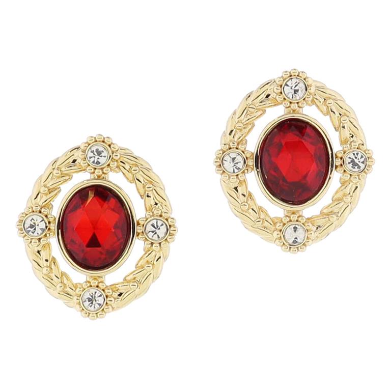 Red Oval Crystal Earrings