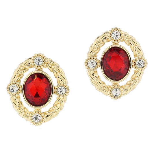 Red Oval Crystal Earrings