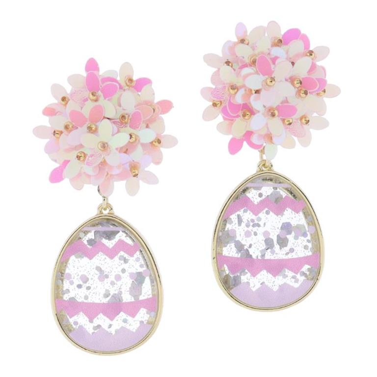 Pink Iridescent Flower & Egg Earring