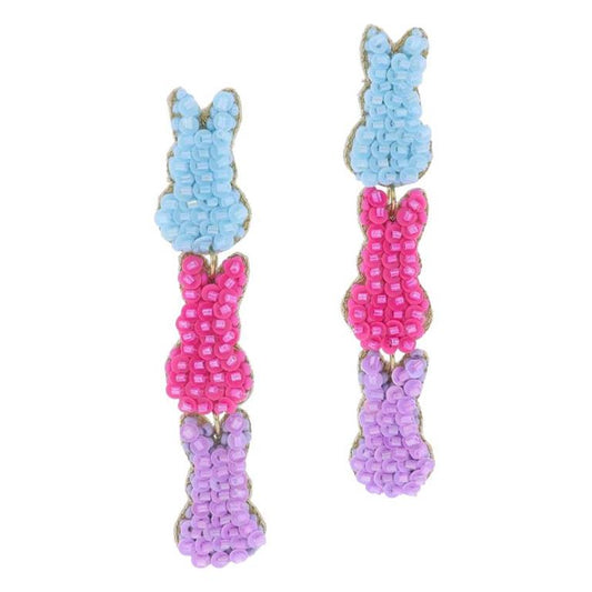 Tierred Color Beaded Bunny Earrings