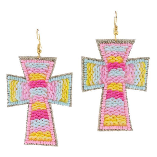 Multi Beaded Cross Earrings
