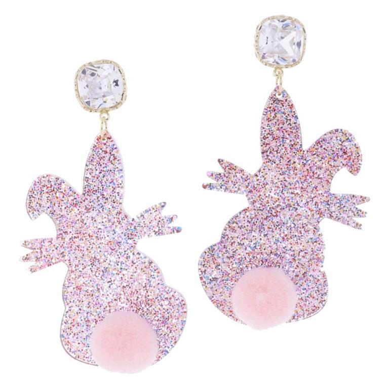Glitter Pink Resin Bunny Earrings