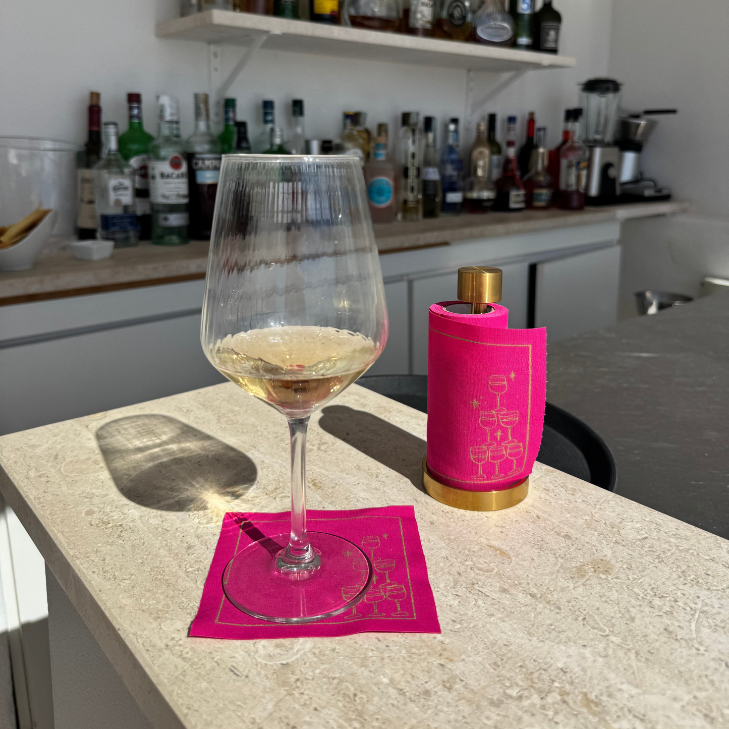 Cotton Cocktail Napkin Roll: Blush Bubbles