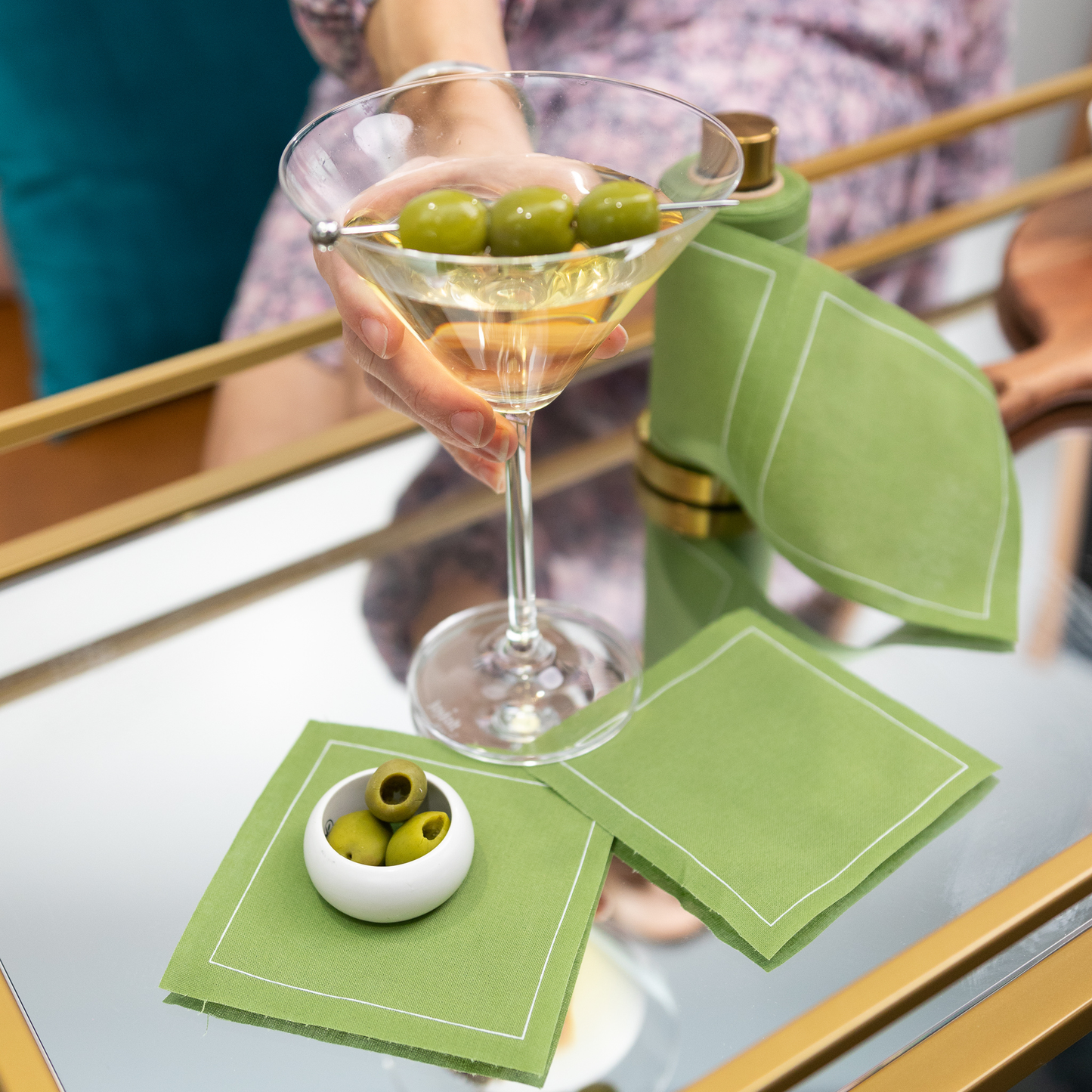 Cotton Cocktail Napkin Roll: Olive