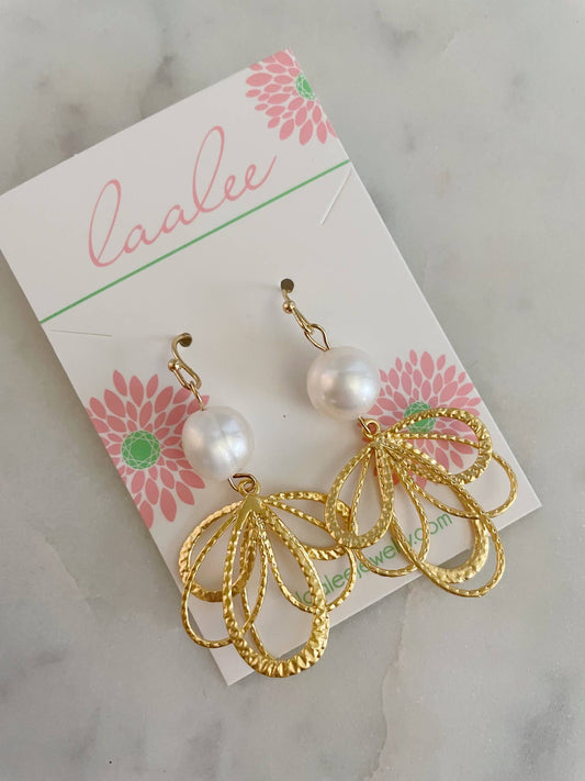 Pearl Feather Fan Earring
