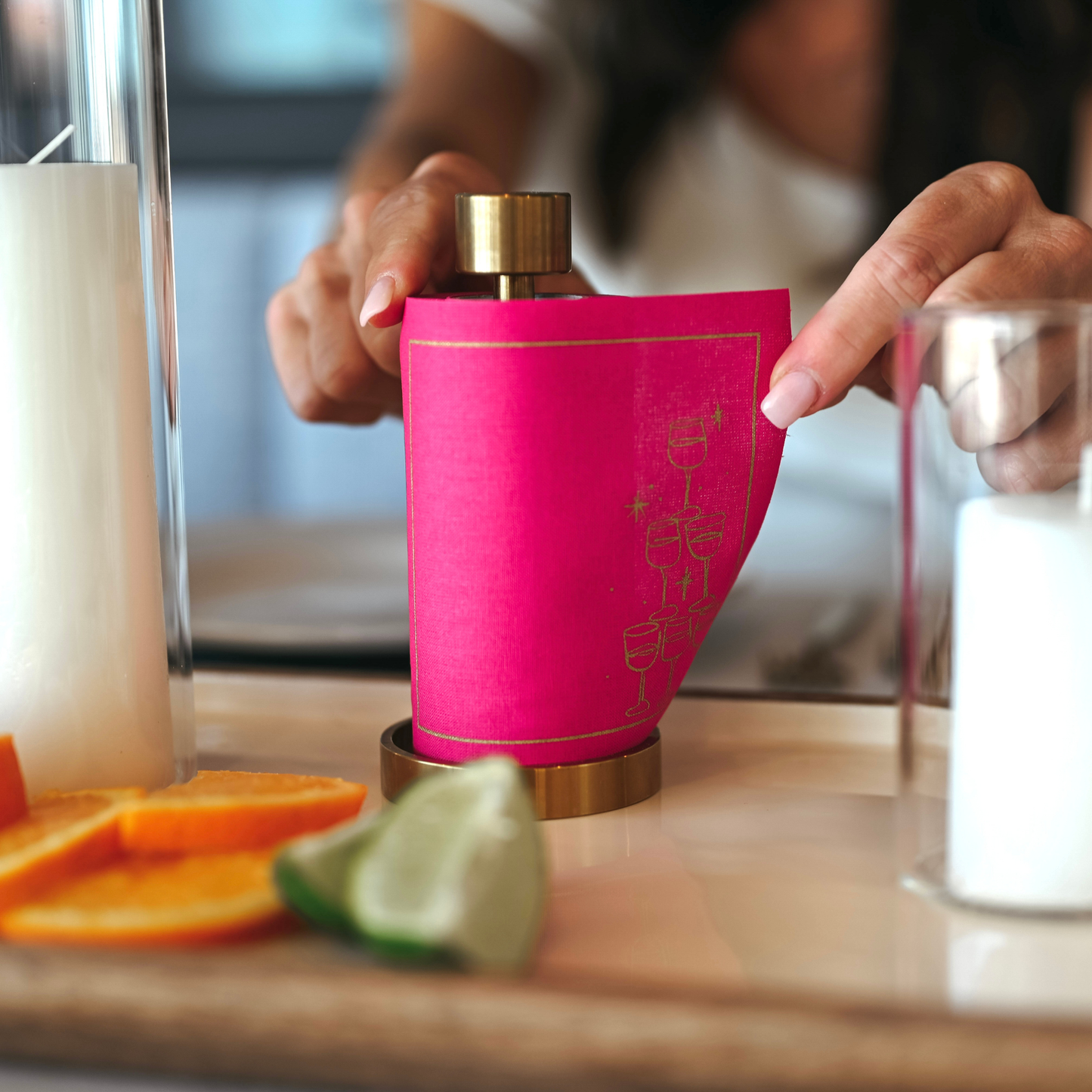 Cotton Cocktail Napkin Roll: Blush Bubbles