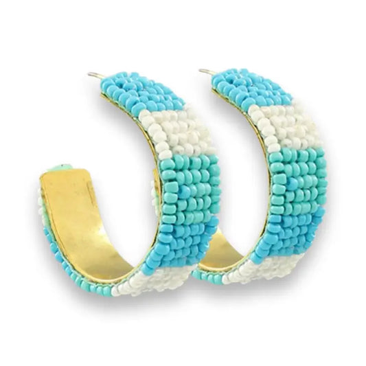 Blue Color Block Beaded Hoop