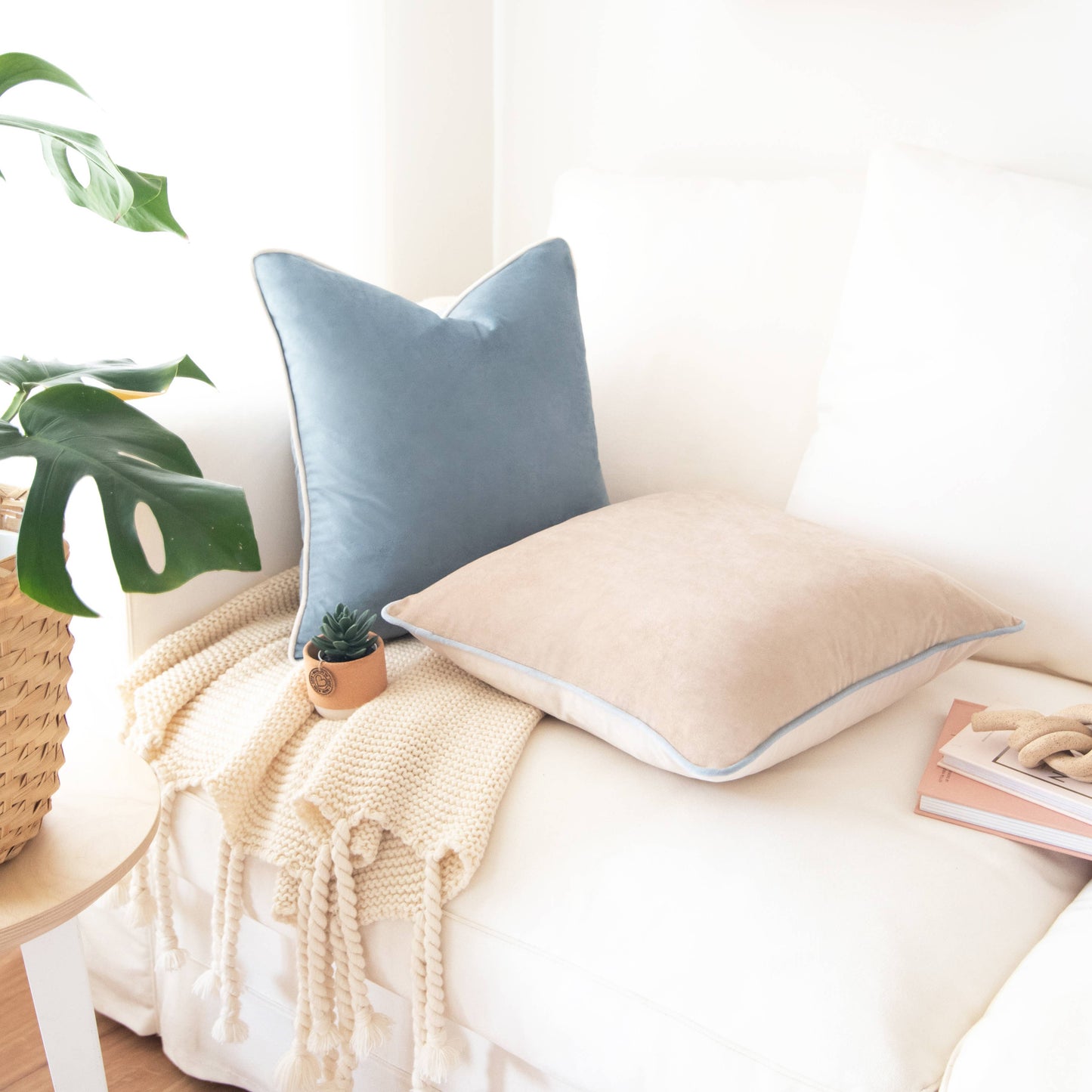 Monteverde Pillow Covers Beige/Light Blue