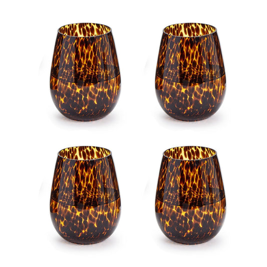 Tortoise Print Stemless Glass