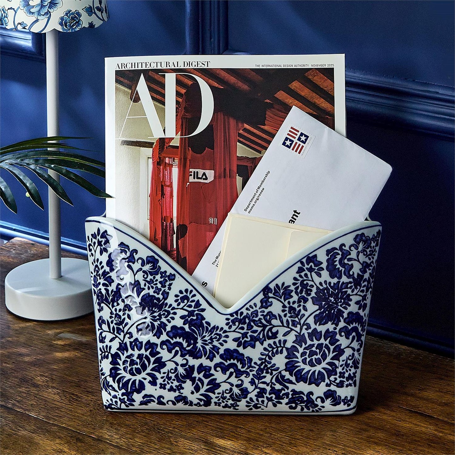 Hand-Painted Blue and White Floral Letter Holder