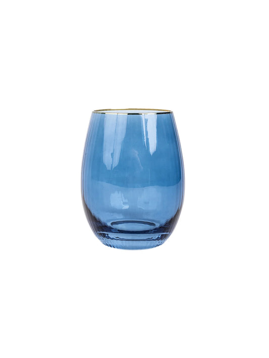 Glass Stemless Ribbed Blue