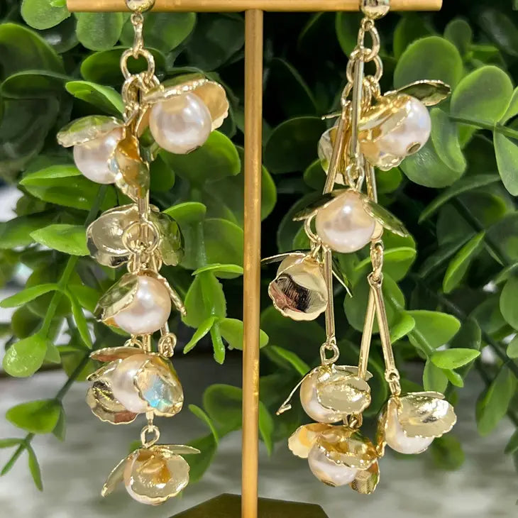 Gold Falling Pearls Earrings