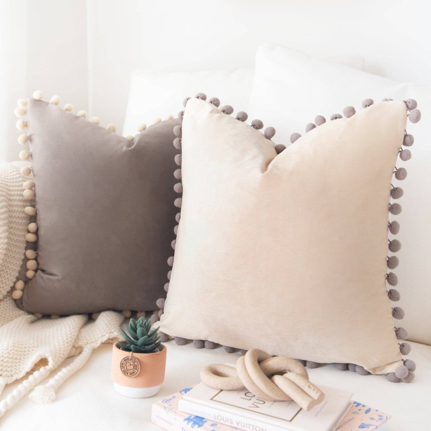Colibri Pillow - Stone Gray/Beige Cream