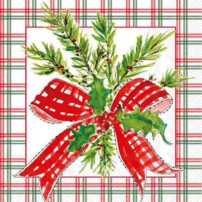 Plaid Bow Cocktail Napkin