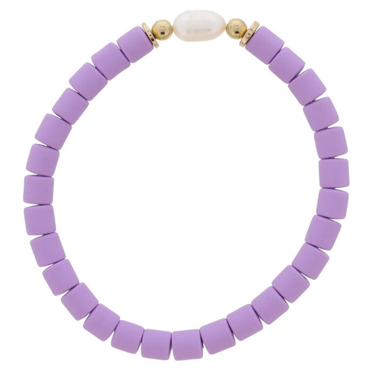 Lavender Rubber Beaded Pearl Bracelet