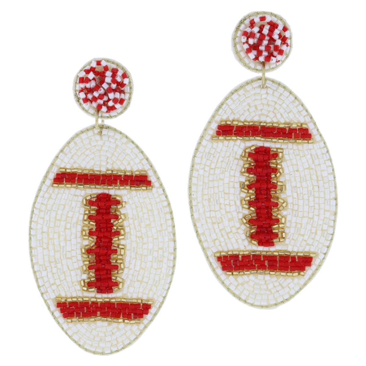 Red & Ivory Beaded Football Earring