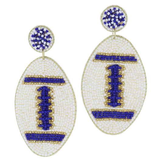 Royal Blue & Ivory Beaded Football Earrings