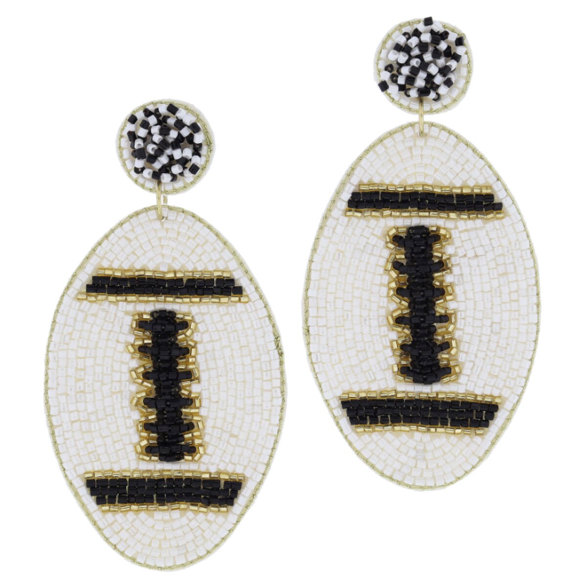 Black & Ivory Beaded Football Earrings