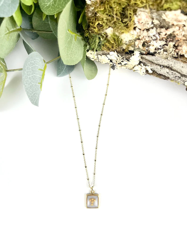 Square Mustard Seed Necklace