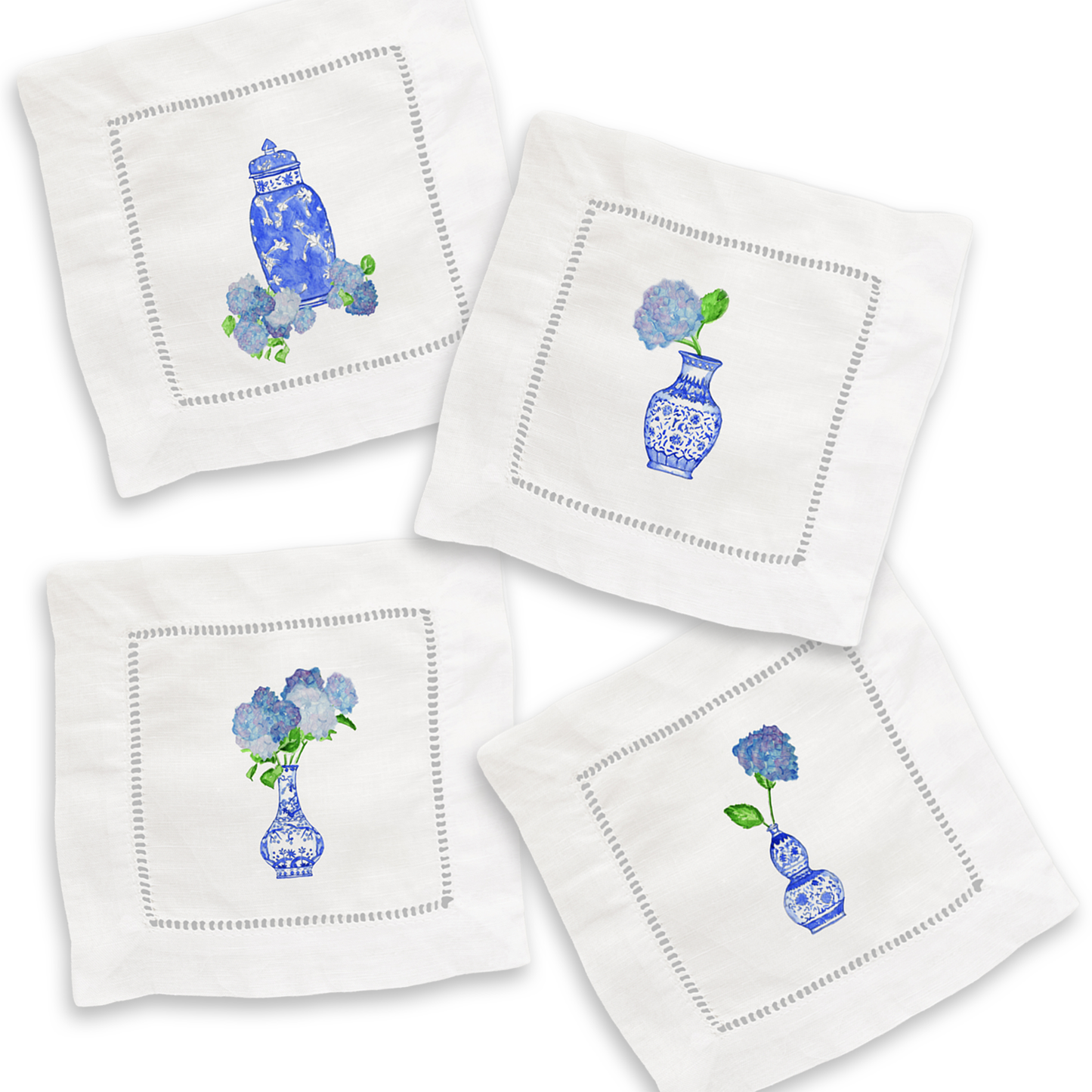 Hydrangea Vases Mixed Linen Cocktail Napkin Set