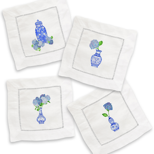 Hydrangea Vases Mixed Linen Cocktail Napkin Set
