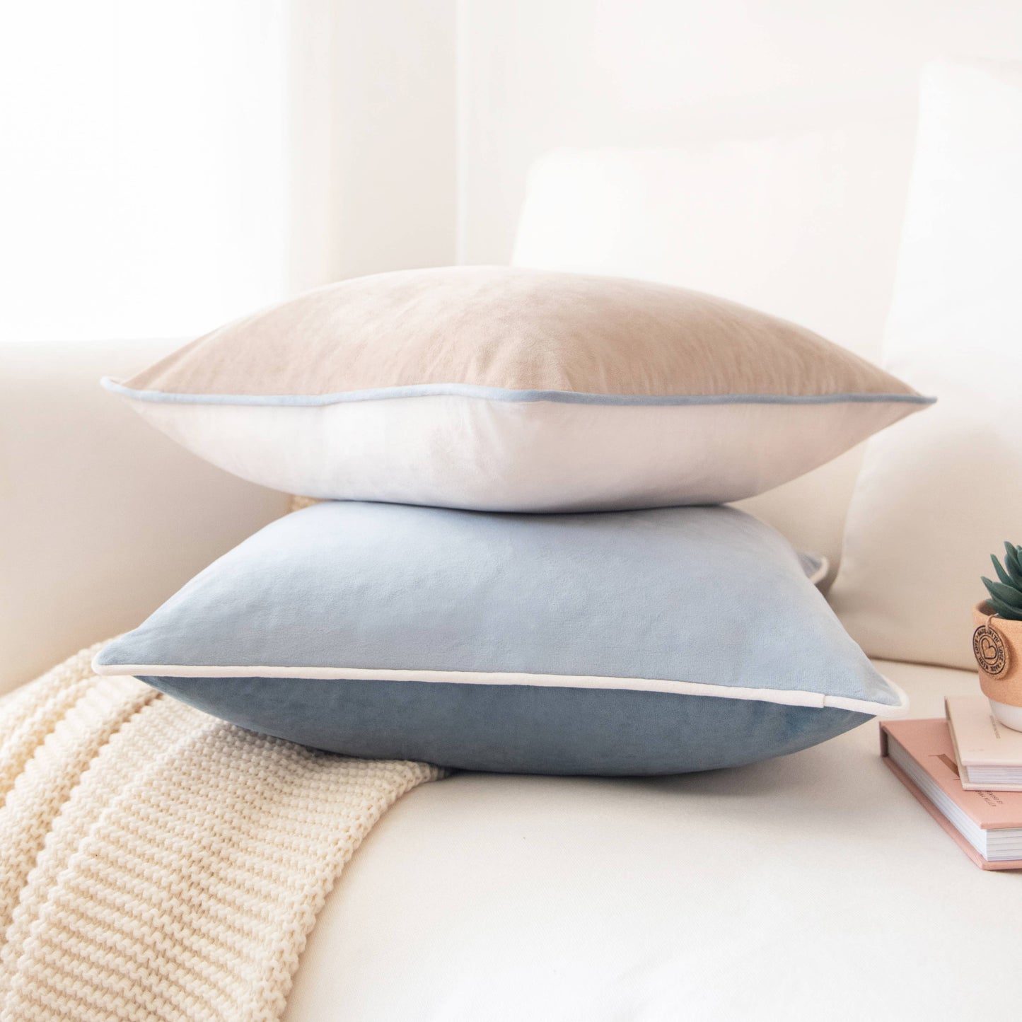 Monteverde Pillow Covers Beige/Light Blue