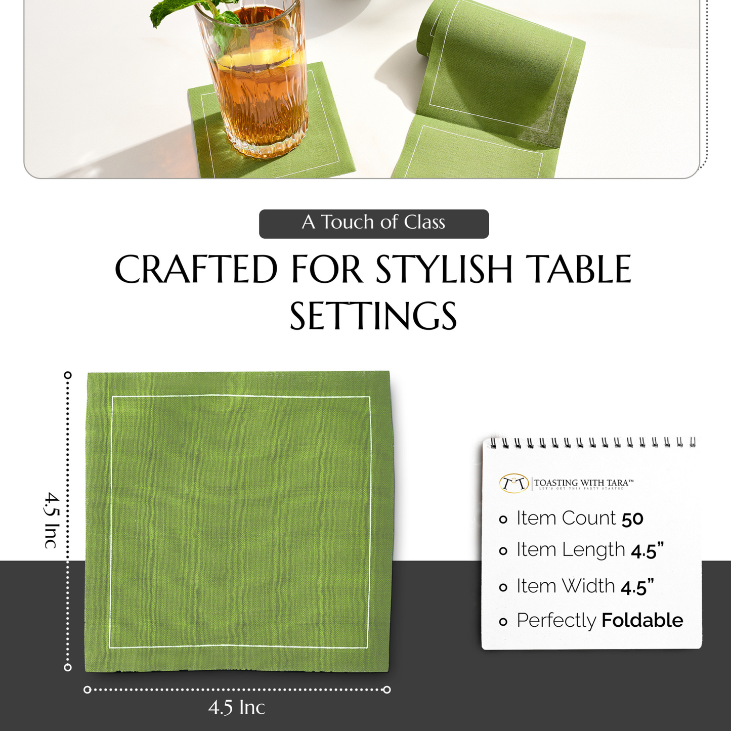 Cotton Cocktail Napkin Roll: Olive