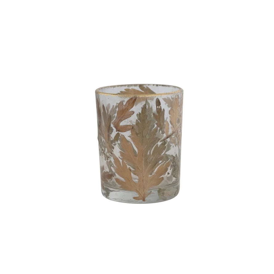 Mercury Glass Tealight w/Leaves