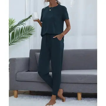 Navy Blue Short Sleeve T Shirt/Joggers Set
