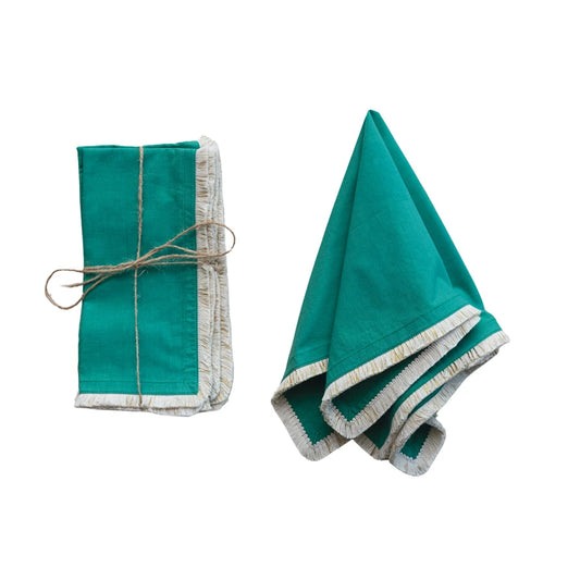 Green Napkins w/ Metallic Gold Thread Fringe