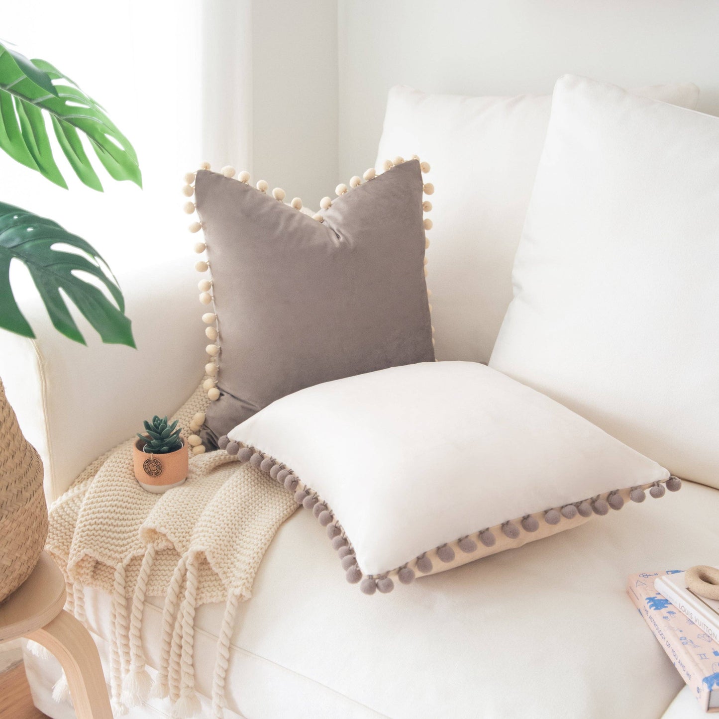 Colibri Pillow - Stone Gray/Beige Cream