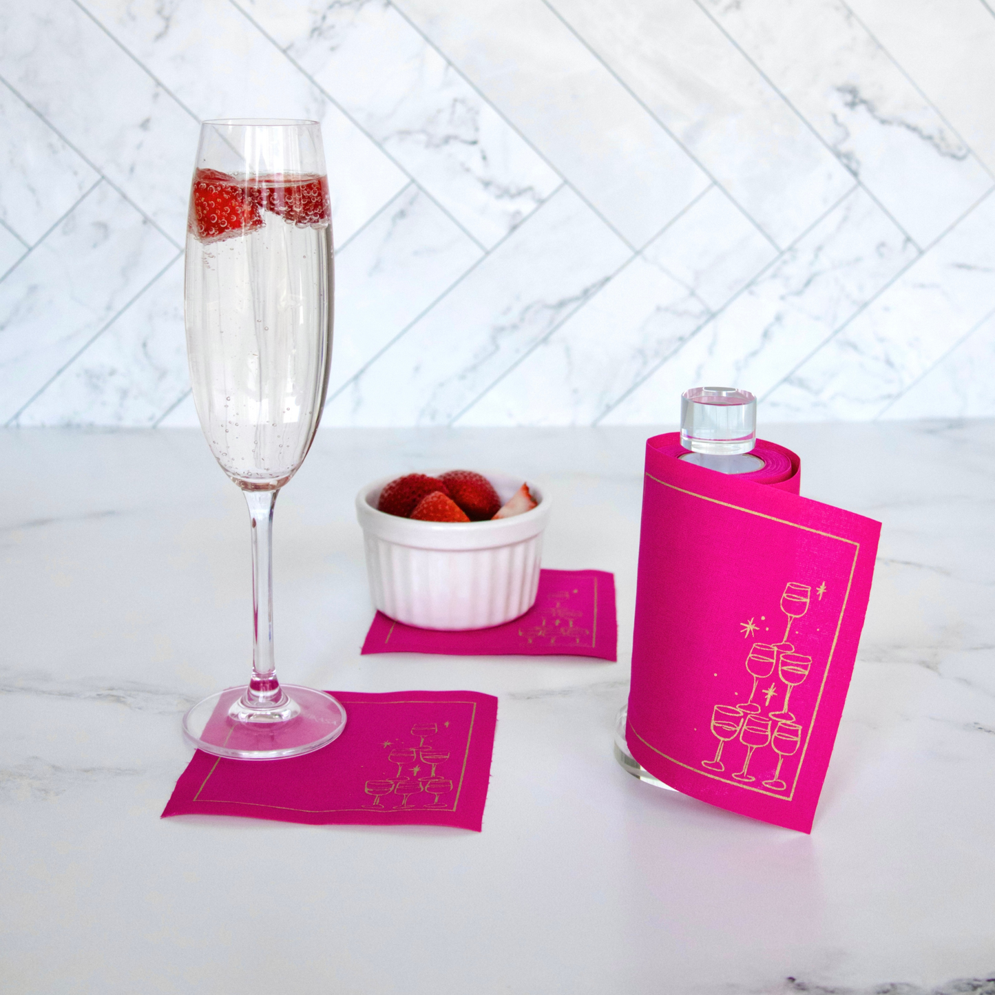 Cotton Cocktail Napkin Roll: Blush Bubbles