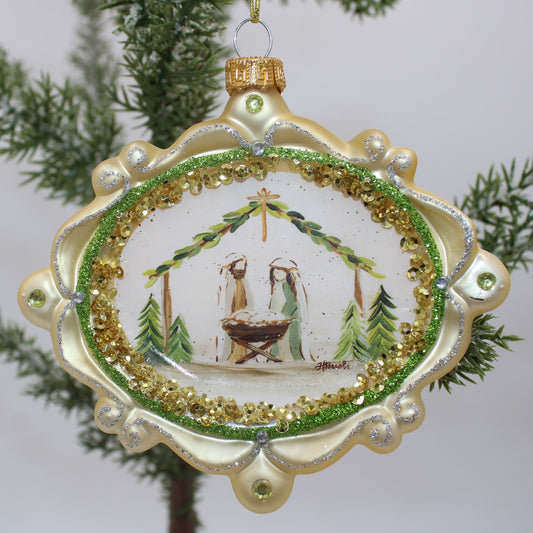Glass Evergreen Nativity Orn