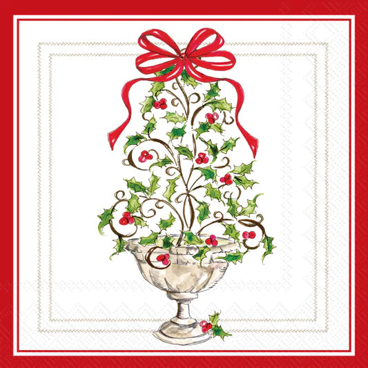 Holly Topiary Tree Cocktail Napkin
