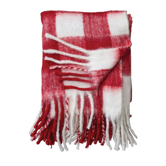 Red & White Fringe Throw