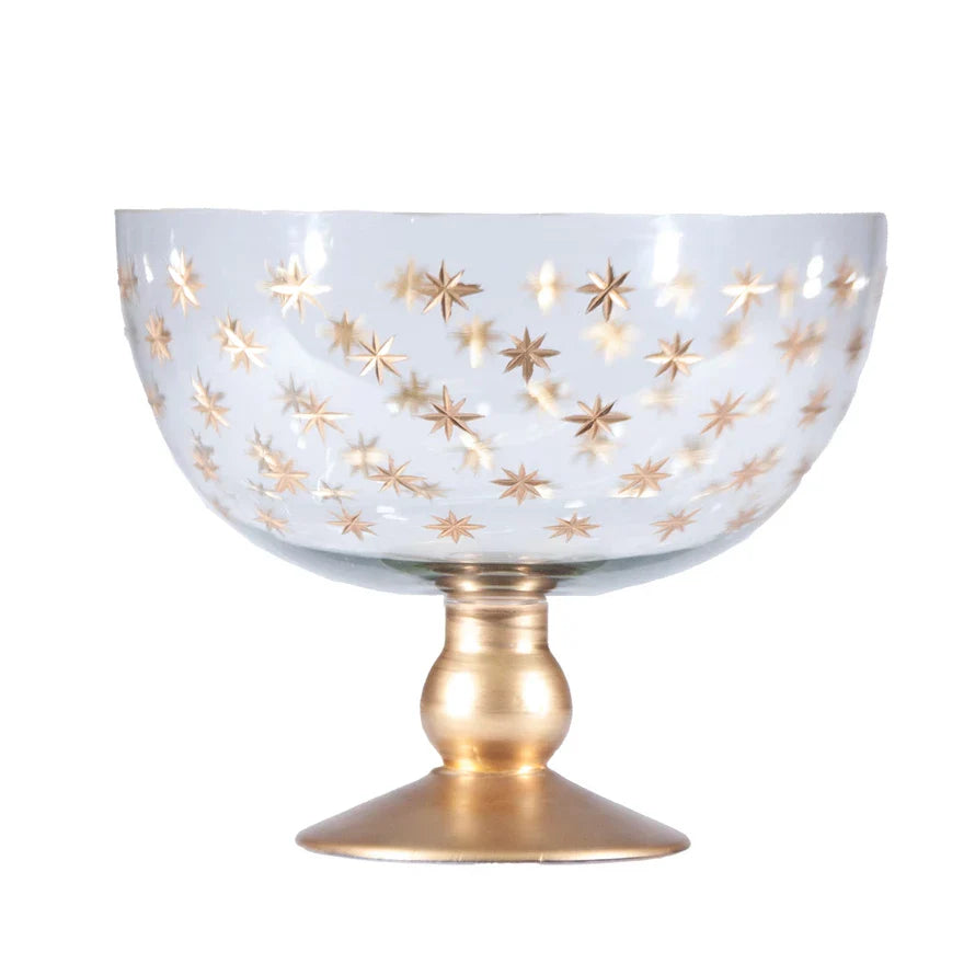 Etched Glass Footed Bowl