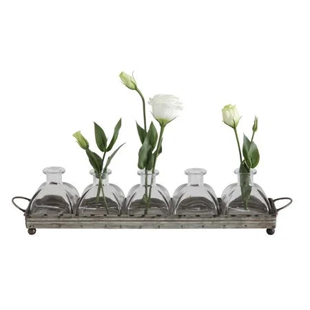 Metal Tray with Glass Vases
